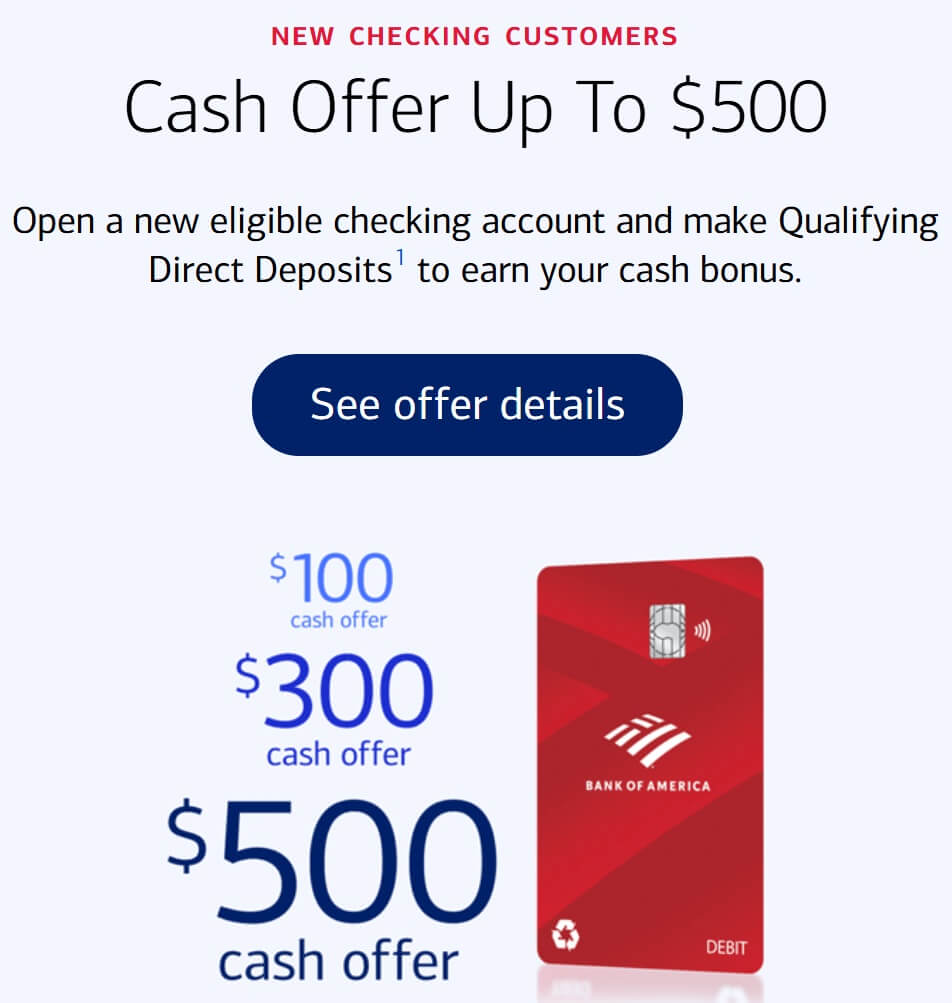 Bank of America $500 checking bonus offer