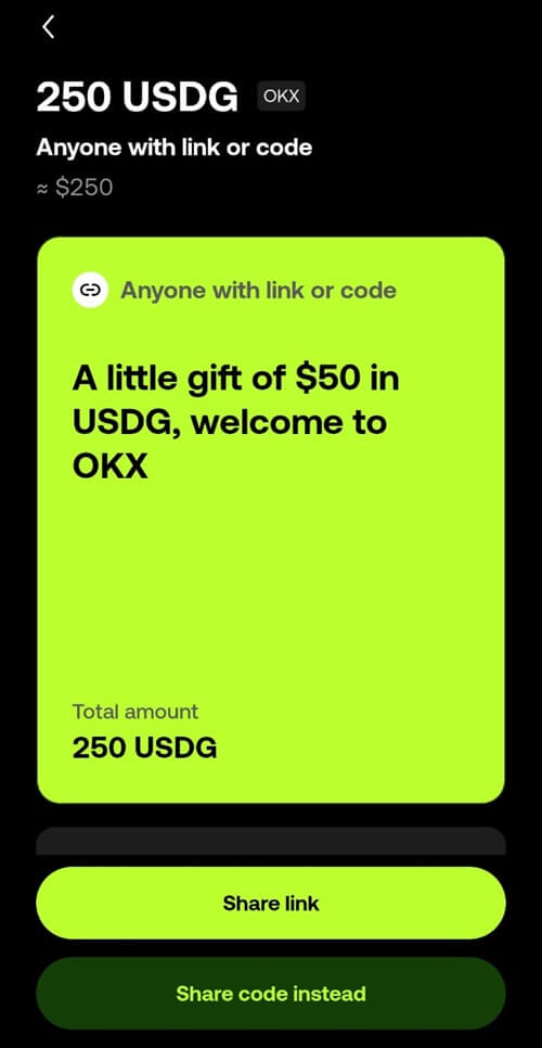 OKX $50 USDG Gifts